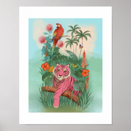 Tigre rosa y loro arte de la jungla tropical