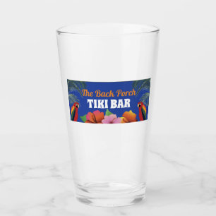 Tiki Bar con nombre, loros, hibiscus