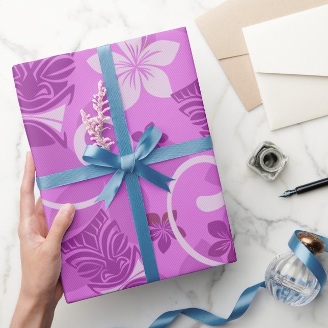 Tikis rosados y morados Papel de envolvimiento haw (Regalar)