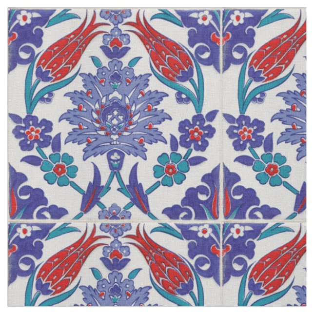 Tile Boho marroquí Patrón azul tela de algodón (De cerca)