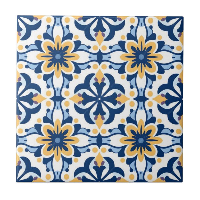 Tile cerámico - Azulejo amarillo azul blanco (Frente)