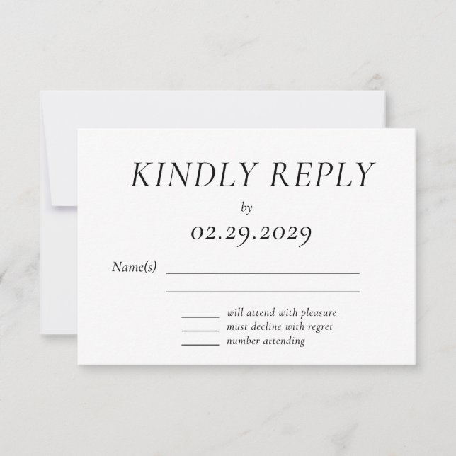 Timeless White Elegant Wedding RSVP Card (Anverso)