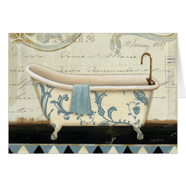 Tina de baño blanca y azul del vintage (Anverso (Horizontal))