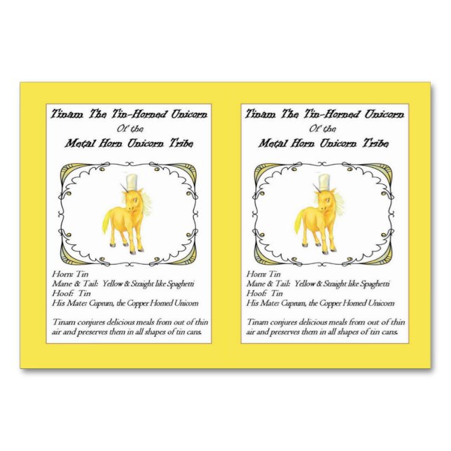 Tinam, La Tarjeta De Venta Unicornio De Tin-Horned (Anverso)