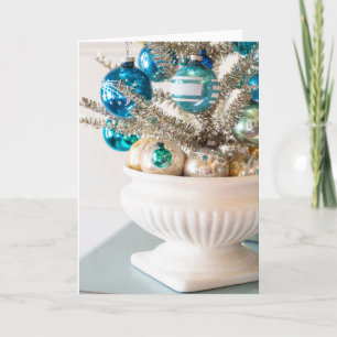 Tinsel Tree con tarjeta de Navidades de ornamentos