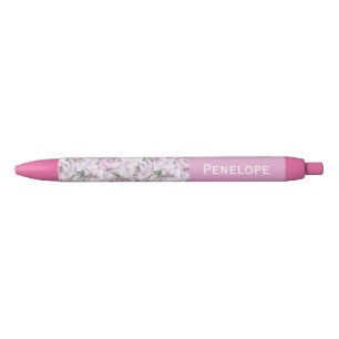 Tinta Azul Bolígrafo con nombre personalizado de peonías rosa