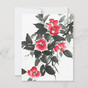 Tinta de color rojo camellia sumie y pintura acuar