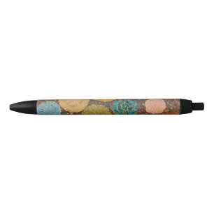 Tinta Negra Bolígrafo con patrón de mosaico floral terroso
