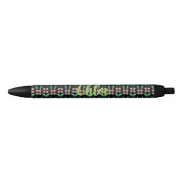 Tinta Negra Bolígrafo de patrón botánico Emerald & Blush