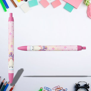 Tinta Negra Bolígrafo de Unicornio Adorable con Estrellas Rosa