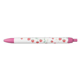 Tinta Negra Bolígrafo Estético de Fresa Kawaii - Escuela Rosa