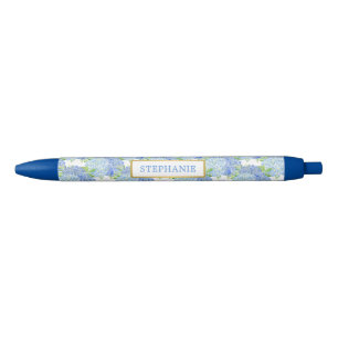Tinta Negra Bolígrafo personalizado con flores de Hortensia Az