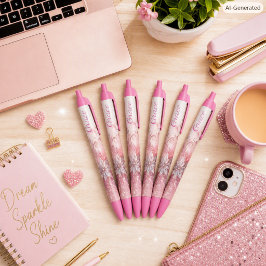 Tinta Negra Bolígrafo rosa brillante de oficina escolar femeni