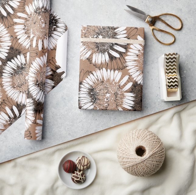 Tinta negra y blanca Daisy Kraft Papel artístico  (Artesanía)