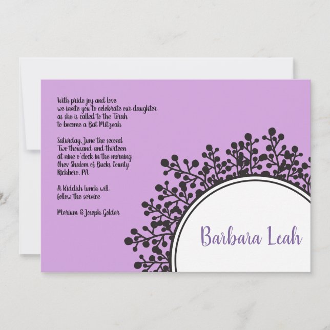 TINY VINES Circular Bat Mitzvah Invitación (Anverso)