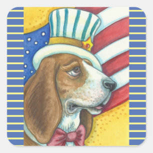 TÍO DE BASSET HOUND SAM, PEGATINAS DE PERRO Squ. *