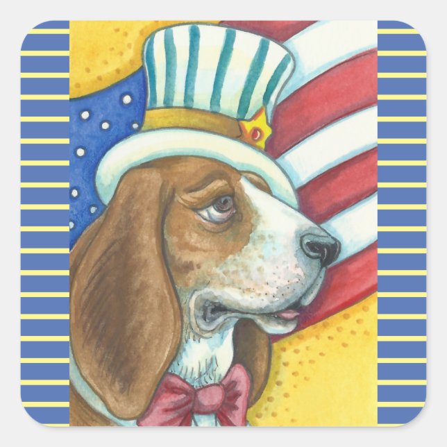 TÍO DE BASSET HOUND SAM, PEGATINAS DE PERRO Squ. * (Anverso)