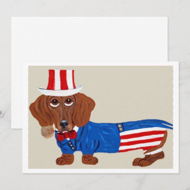 Tío Sam Dachshund Invitación (Anverso / Reverso)