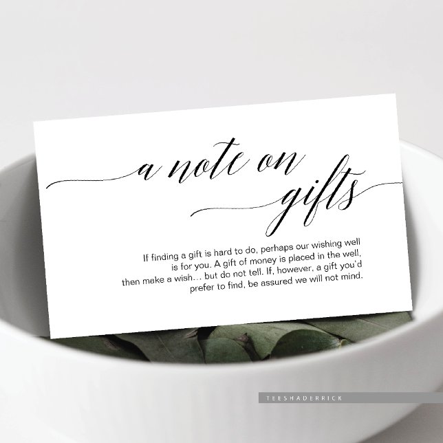 Típica negra moderna, una nota sobre regalos (A Note On Gifts Enclosure Card, For Wedding Invites Card, In Modern Classy Clean Script)