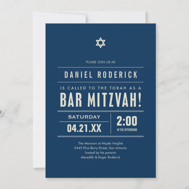 Tipo grande invitaciones de Mitzvah de la barra (Anverso)