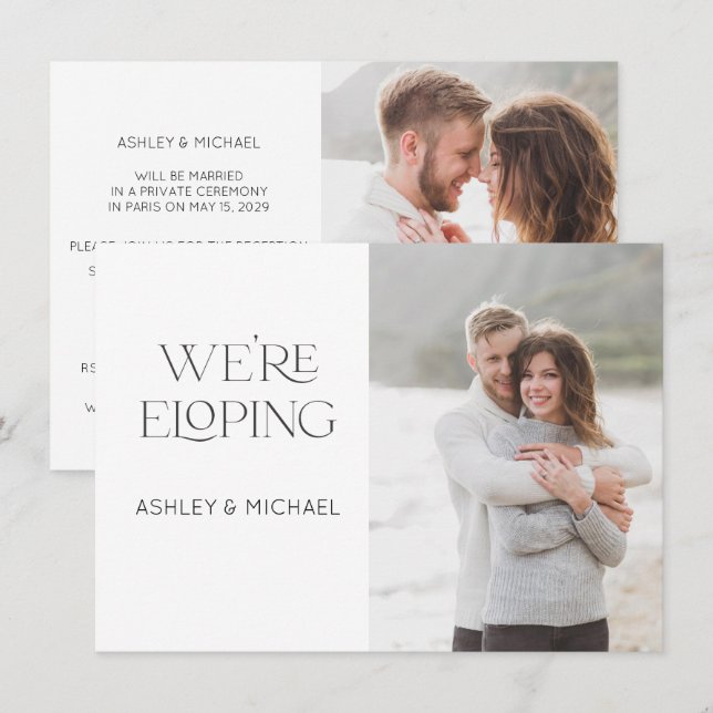 Tipo Moderno Nos Fugamos 2 Invitación de Recepción (Anverso / Reverso)