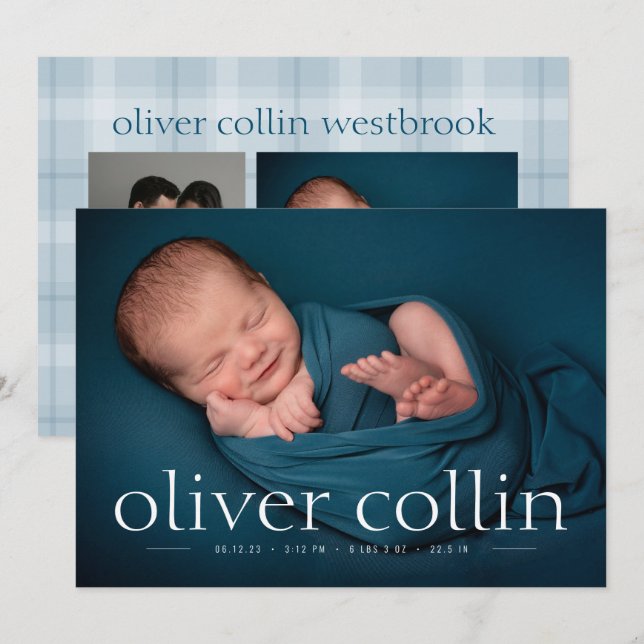 Tipo simple Invitación de foto de nacimiento de be (Anverso / Reverso)