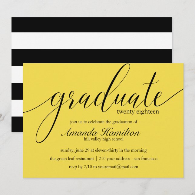 Tipografía amarilla moderna Invitación a graduació (Anverso / Reverso)