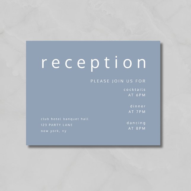 Tipografía azul polvoriento Recepción de boda eleg (Dusty Blue Typography Elegant Wedding Reception Enclosure Card)