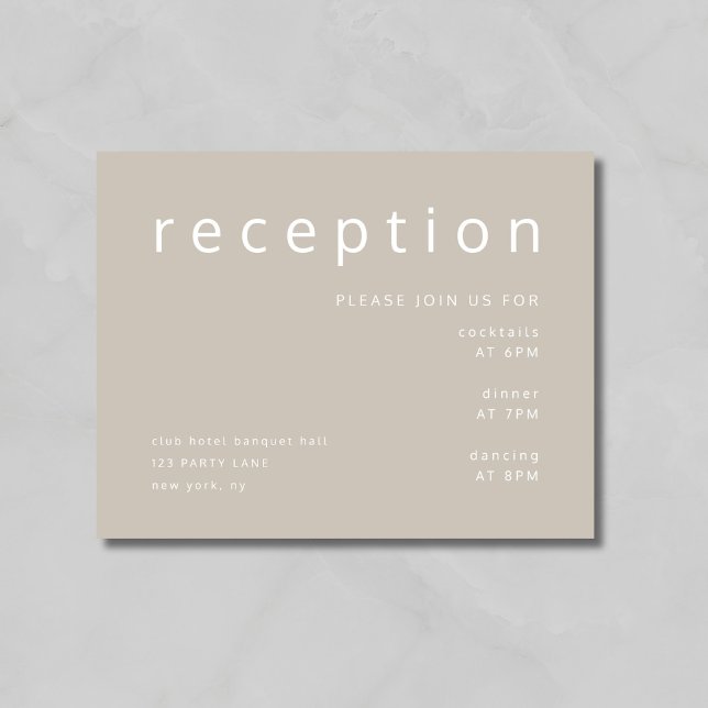 Tipografía Beige Taupe Recepción de Boda Elegante (Elegant Taupe Wedding Reception Enclosure Card)