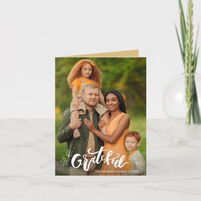 tipografía blanca tarjeta de foto de agradecimient (Anverso)