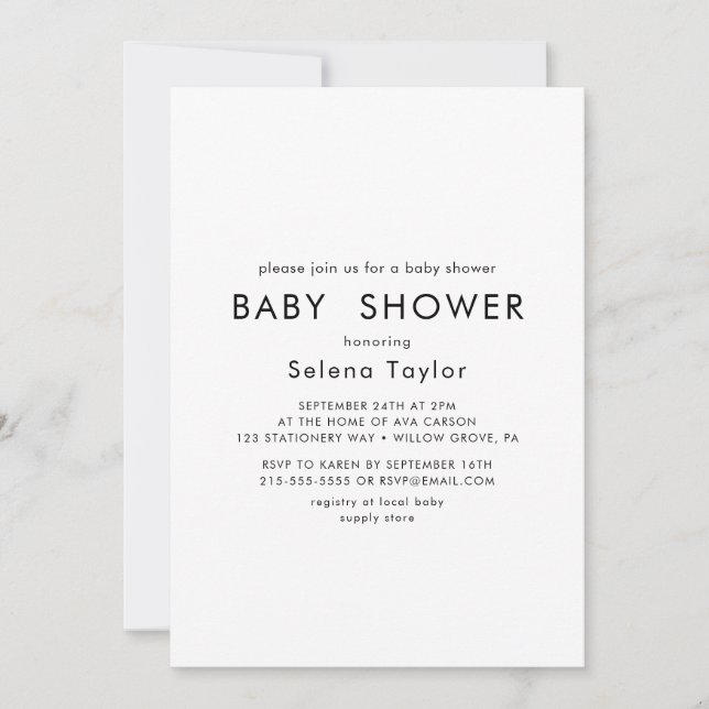Tipografía Chic | Invitación de Baby Shower (Anverso)