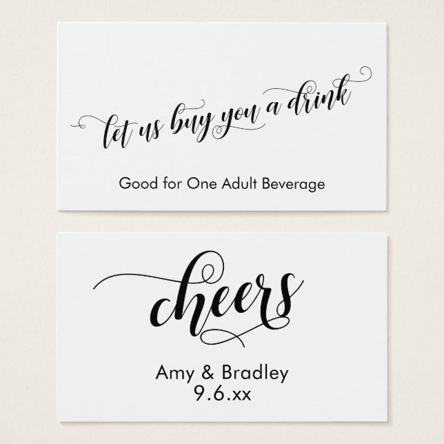 Tipografía Chic Script Boletos de Bebida en Blanco (Anverso y reverso)