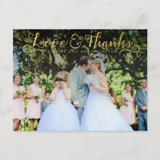 Tipografía con guión dorado Gracias postal