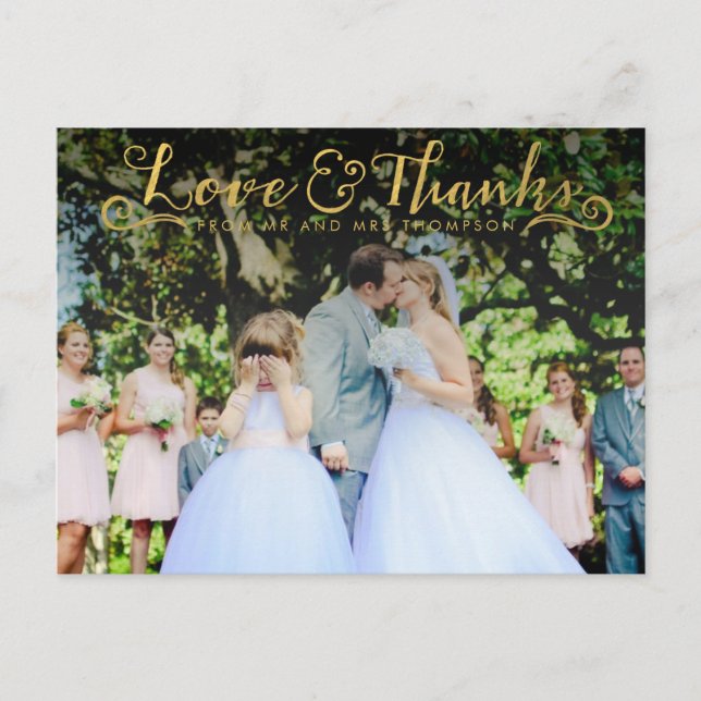 Tipografía con guión dorado Gracias postal (Anverso)