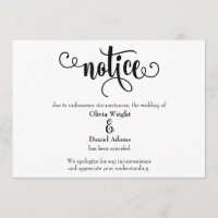 Tipografía de aviso Invitación de Boda cancelada