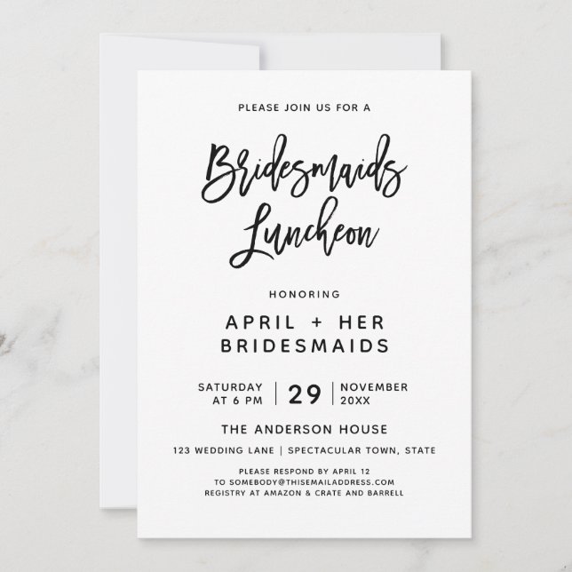 Tipografía de brocha Bridesmaids Invitación al alm (Anverso)