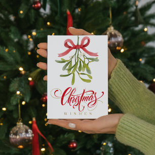Tipografía de deseos de Navidad con muérdago acuar