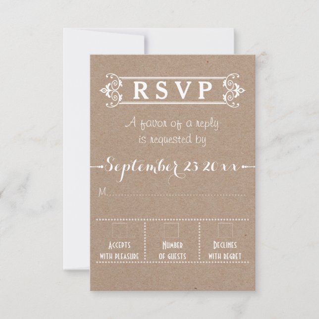 Tipografía de época rústica Kraft matrimonio RSVP (Anverso)