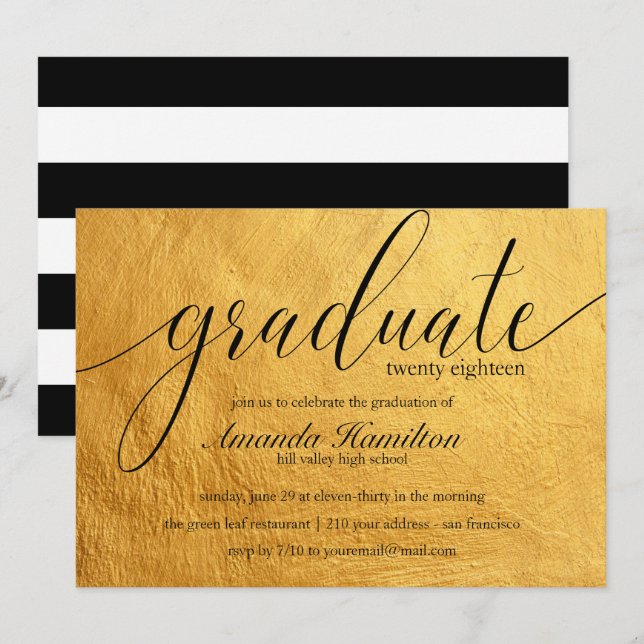 Tipografía de Faux Gold Invitación a graduación (Anverso / Reverso)