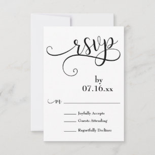 Tipografía de guión elaborado RSVP en negro y blan
