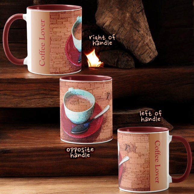 Tipografía de la cuchara de la copa Personalizado  (mug left, right and opposite of handle)