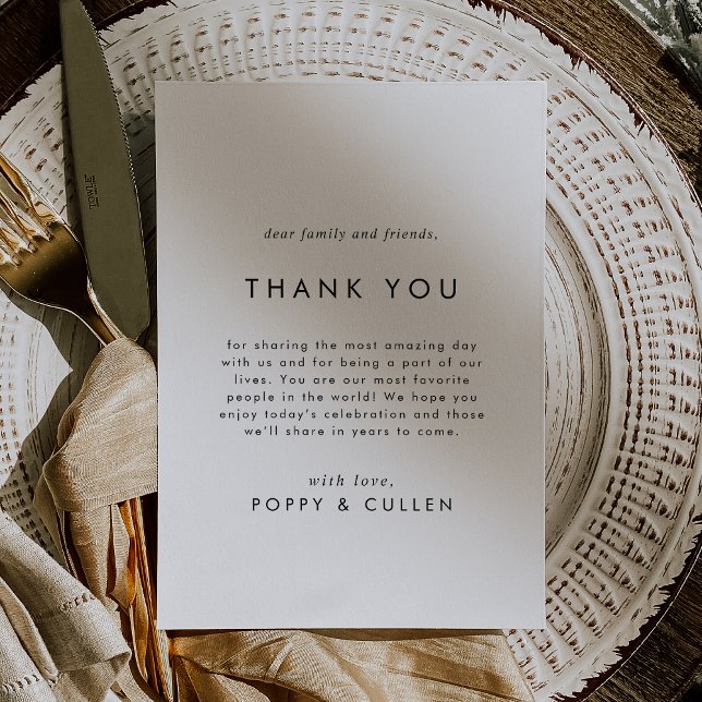 Tipografía de moda Gracias Tarjeta de Recepción (Chic Typography Thank You Reception Card)