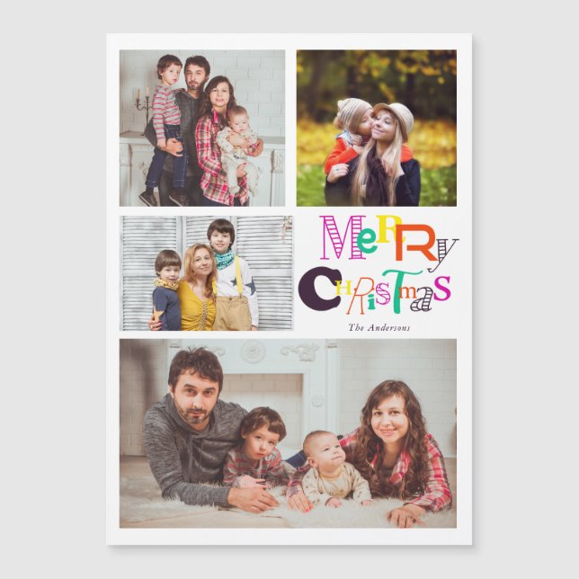 tipografía de navidad brillante 4 collage de fotos (Anverso)