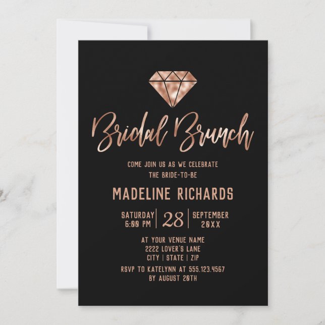 Típografía de oro Rosa Invitación a brunch de novi (Anverso)