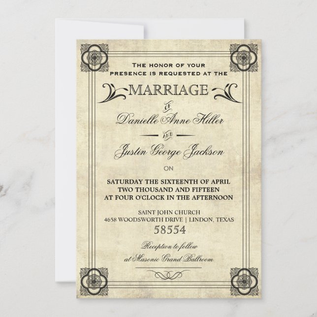 Tipografía de pergamino Invitación a matrimonio de (Anverso)