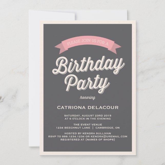 TIPOGRAFÍA DE RETRO GRIS | INVITACIÓN DE LA FIESTA (Anverso)