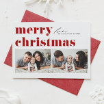 Tipografía de Retro Rojo Feliz Navidad Dos Foto<br><div class="desc">Feliz Navidad! Envíe sus saludos de Navidad a la familia y amigos con esta tarjeta de Navidades de fotos de personalizable. Presenta tipografía retro audaz. Personalice agregando sus detalles. Esta tarjeta de Navidad personalizado está disponible en otras cajas. Los elementos coincidentes están disponibles.</div>