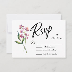 Tipografía de RSVP con brotes y bayas acuarelas