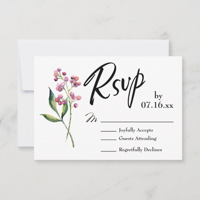Tipografía de RSVP con brotes y bayas acuarelas (Anverso)