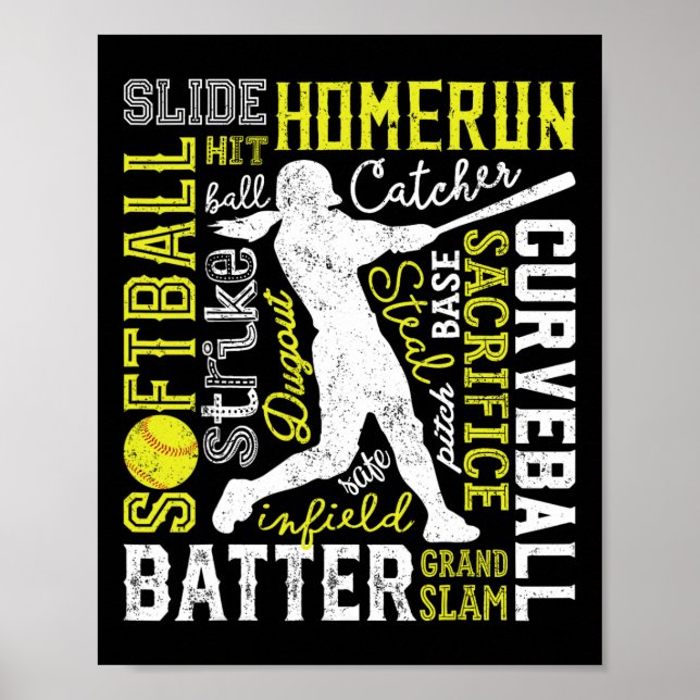 Tipografía de Softbol Palabra arte Gracioso Bater  (Frente)